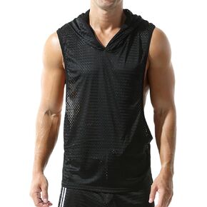 DTODWW Men's Workout Tank Tops Rainbow Hooded Sleeveless Y-Back Muscle Mesh Shirts for Athletic Exercise Relaxed