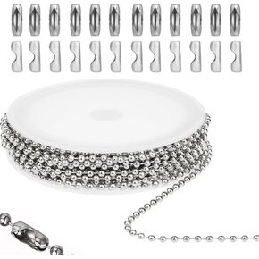 Bewudy 16.4ft Stainless Steel Ball Chain, Silver Ball Chain with 20 Connectors Jewelry Making Supplies for Dog Tag Necklace Earring Bracelet Pull Chain DIY Keychain Craft