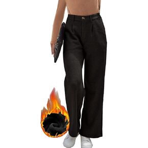 Fakanhui Women's Fleece Lined Dressy Work Pants Wide Leg High Waisted Winter Warm Casual Slacks Pants