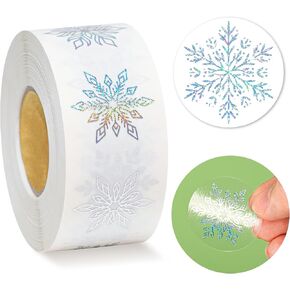 Lesnala 1000Pcs Silver Foil Snowflake Stickers Roll Clear Holographic Christmas Label Round Self Adhesive for Xmas Winter Envelopes Present Decor 8 Styles