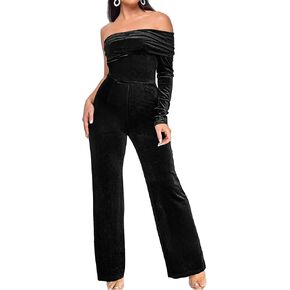 YMDUCH Women's Sexy Long Sleeve One Shoulder Long Pant Romper Wide Leg Jumpsuits