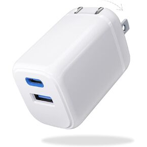 45W USB C GaN Fast Charger, Dual Port Compact Fast Wall Charger Block, PD + QC3.0 Power Adapter for iPhone 15/14/13/12/11/Pro/Max/SE, Galaxy S23, Type C Laptop-White