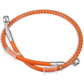 Hydraulic Brake Hose Line Pipeline, 180cm 70.87" 10mm 0.39" Braided Oil Pipe with Tube Nut Universal for Motorcycle ATV Dirt Bike Go Kart Durable Stainless Steel Orange with Spring