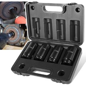 4 Pack Crank Bolt Socket Set, 17MM, 21MM, 22MM, 27MM, Harmonic Balancer Socket Set, 1/2-Inch Metric Deep Impack Socket Set, 3 Times Momentum Power of Standard Impact Sockets