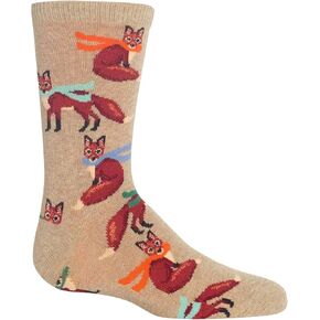 Hot Sox Kids Winter Foxes Crew Socks, Beige, Small / Medium