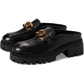 Free People Lyra Link Mule Clogs for Women - Leather Upper, Goldtone Chain Detailing on The Vamp, and Block Heel Style
