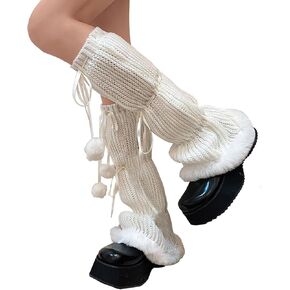 SherryDC Girls Kawaii Y2K Leg Warmers Knit Slouch Boot Socks Harajuku Goth Lolita Leg Sleeves for Women