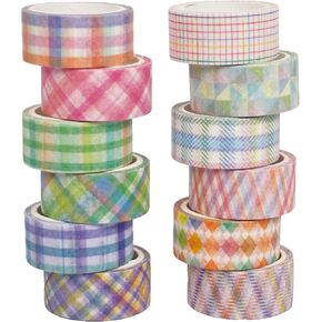 YUBX Basic Grid Washi Tape Set 12 Rolls Plaid Decorative Masking Tapes for Arts, DIY Crafts, Journals, Planners, Scrapbook, Wrapping (Purple) in Kuwait