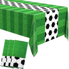 Buryeah Soccer Themed Tablecloths 54 x 108 Inches Disposable Plastic Soccer Table Cover Supplies Rectangular Game Day Tablecloth Field for Soccer Tailgate Sports Party Decorations(3 Pcs)
