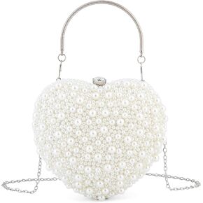 Tmore Heart Pearl Clutch Purse for Women,Beaded Evening Clutch Bag Wedding Party Purse Handbag