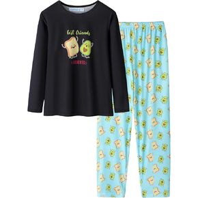 CYCHELRY Cute Cartoon Pajamas for Big Girls Soft Long Sleeve Winter Nighty PJS 2PCS Sleepwear Set Size 6-16