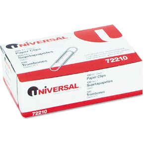 Universal 72210BX Paper Clips, Smooth Finish, No. 1, Silver, 100/Box