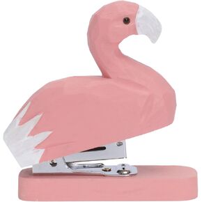 NUOBESTY Wooden Animal Stapler, Flamingo Desktop Stitcher Portable Hand Held Stapler Handmade Wood Carving 3D Flamingo Statue for School Office