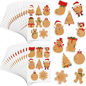 240 Pcs Christmas Gift Tags Stickers Kraft Self-Adhesive Christmas Name Labels Stickers Snowman Santa Claus Gingerbread Name Tags for Xmas Gift Box Decorations,16 Designs(Various Styles)