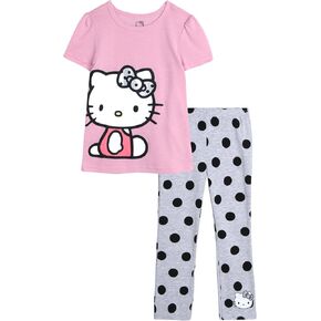 Hello Kitty Girls' Legging Set - 2 Piece Printed T-Shirt and Cozy Matching Leggings for Girls (2T-12), Size 7, Pink/Grey