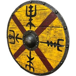 درع الفايكنج من العصور الوسطى Vegvisir الخشب والحديد درع مستدير نورس نايت Battleworn LARP SCA درع للعب الأدوار والكوسبلاي أزرق أصلي in Kuwait
