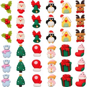 LOPURO Christmas Resin Flatback Charms, 36Pcs Christmas Assorted Craft Resin Ornaments Miniature Ornaments Santa Snowman Tree Bell Slime Supplies for DIY Scrapbooking Jewelry Cell Phone Case