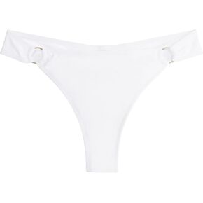 Women's Low Waisted Thong Bikini Bottoms High Cut Ruched Back Swimsuit Bottoms with Side Metal Rings