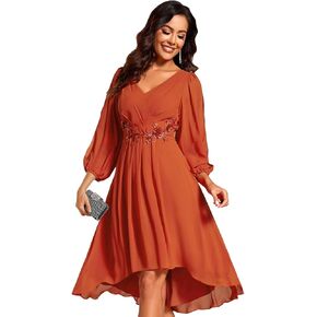 Ever-Pretty Women's Formal Lantern Long Sleeve Pleated Knee Length Dress 2024 High Waist Cocktail Flowy Dresses 02926
