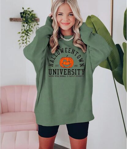 Women's Halloweentown Sweatshirt Halloween Town University Crewneck Top Spooky Season Oversized Pullover Clothes in Saudi Arabia