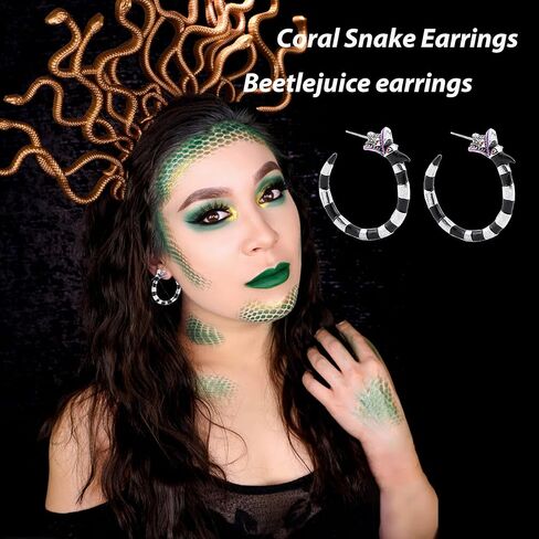 Snake Earrings for Women Halloween Snake Hoop Earrings Black Snake Jewelry Gothic Sandworm Earrings Costume Halloween Cosplay Decor Accessories in Kuwait