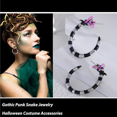 Snake Earrings for Women Halloween Snake Hoop Earrings Black Snake Jewelry Gothic Sandworm Earrings Costume Halloween Cosplay Decor Accessories in Kuwait