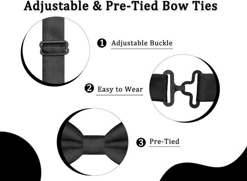 Mens Bow Tie, Solid Color Bowties Adjustable Pre Tied Tuxedo Bow Ties for Wedding Graduation Business Party Gifts in Kuwait
