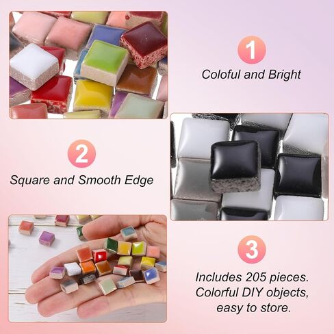 uxcell 205pcs Ceramic Mosaic Tiles, Bulk Stained Ceramic Mosaic Tiles Square Mosaic Kits for DIY Art Crafts, Handmade Art Craft Projects for Home Decor(200g, Mixed Pink) in Saudi Arabia
