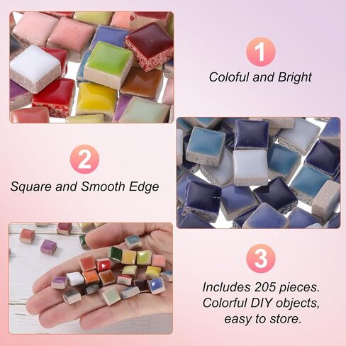 uxcell 205pcs Ceramic Mosaic Tiles, Bulk Stained Ceramic Mosaic Tiles Square Mosaic Kits for DIY Art Crafts, Handmade Art Craft Projects for Home Decor(200g, Mixed Pink) in Saudi Arabia