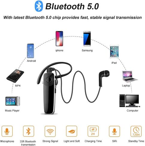 سماعة أذن بلوتوث جديدة من bee مزودة بميكروفون V5.1 سماعة رأس لاسلكية للتحدث الحر لمدة 12 ساعة متوافقة مع هاتف iPhone Android وSamsung المحمول وسائق الكمبيوتر المحمول in Kuwait