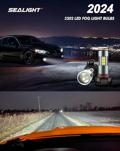 SEALIGHT 9006/HB4 LED Fog Light Bulbs, 360° Illumination 9006 HB4 Fog Lights LED for Car, 6000K Xenon White, 5MINS Plug-and-Play, Pack of 2 in Saudi Arabia