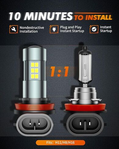 SEALIGHT 9006/HB4 LED Fog Light Bulbs, 360° Illumination 9006 HB4 Fog Lights LED for Car, 6000K Xenon White, 5MINS Plug-and-Play, Pack of 2 in Saudi Arabia
