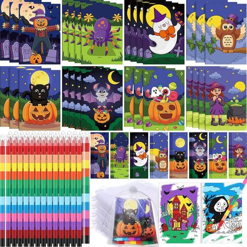 Blosssound 112 Pcs Halloween Coloring Book Bulk for Kids Include 28 Halloween Party Favors Books with 28 Crayons with 28 Bookmarks 28 Goody Bag Suitable for Classroom Activity Supply in Saudi Arabia