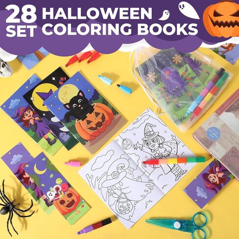 Blosssound 112 Pcs Halloween Coloring Book Bulk for Kids Include 28 Halloween Party Favors Books with 28 Crayons with 28 Bookmarks 28 Goody Bag Suitable for Classroom Activity Supply in Saudi Arabia