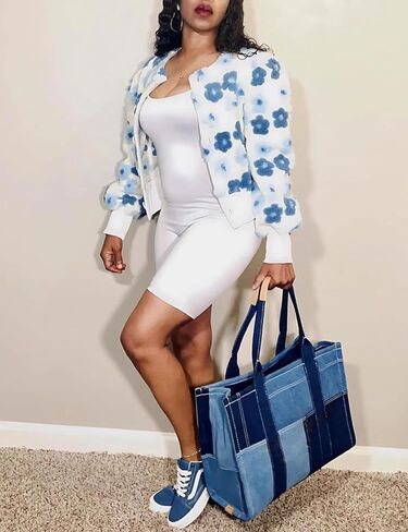 سترة نسائية BQDCQB مقصوصة مطبوعة بالزهور سترة دافئة من الصوف معاطف كاجوال بأزرار للأسفل ملابس خارجية منتفخة للخريف in Kuwait