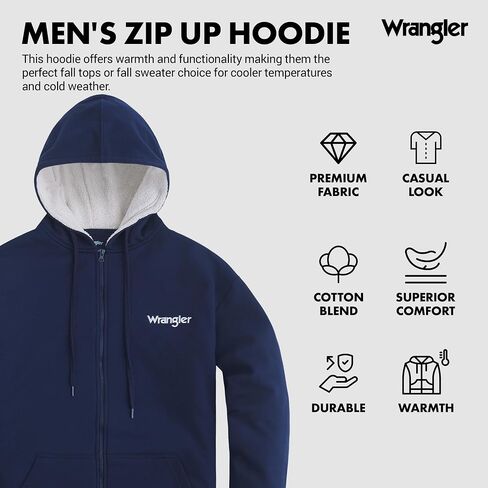 Wrangler Hoodies for Men Big and Tall - Sherpa Lined Zip Up Pullover Sweatshirt in Saudi Arabia