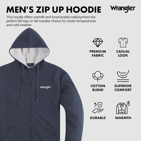 Wrangler Hoodies for Men Big and Tall - Sherpa Lined Zip Up Pullover Sweatshirt in Saudi Arabia