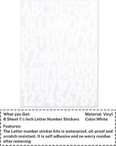 ملصقات حروف مقاس 1.5 بوصة، 544 قطعة من ملصقات رموز الأرقام الأبجدية لسكرابوكينغ، لافتة، زجاجة مياه، ملصقات حروف من الفينيل ذاتية اللصق للفنون والحرف اليدوية - 8 أوراق، أسود in Kuwait
