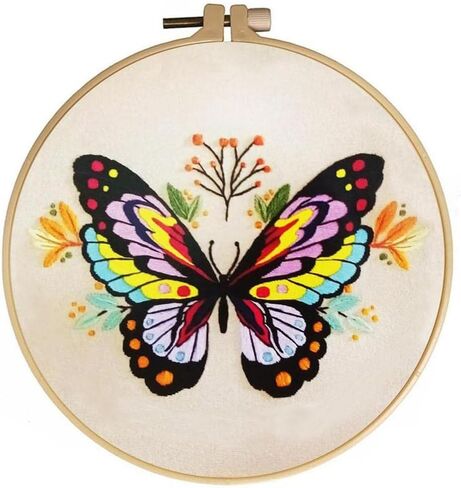 طقم تطريز الفراشة للبالغين المبتدئين، مجموعات غرز متقاطعة مختومة مع نمط فراشة، أطواق قماشية مطرزة، خيوط إبر، مجموعات تطريز يدوية سهلة in Kuwait