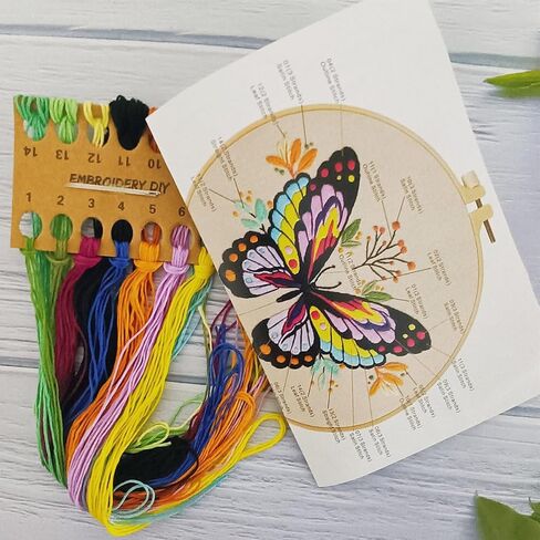 طقم تطريز الفراشة للبالغين المبتدئين، مجموعات غرز متقاطعة مختومة مع نمط فراشة، أطواق قماشية مطرزة، خيوط إبر، مجموعات تطريز يدوية سهلة in Kuwait