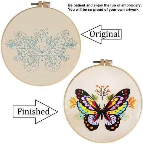 طقم تطريز الفراشة للبالغين المبتدئين، مجموعات غرز متقاطعة مختومة مع نمط فراشة، أطواق قماشية مطرزة، خيوط إبر، مجموعات تطريز يدوية سهلة in Kuwait