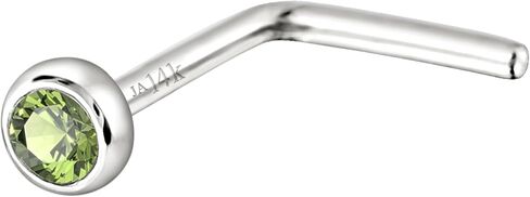 Solid 14K Gold L-Shape Stud Bezel Set Peridot 22G L-Bend Nose Stud - 14K White Gold / 14K Yellow Gold August Birthstone Nose Ring Stud in Kuwait