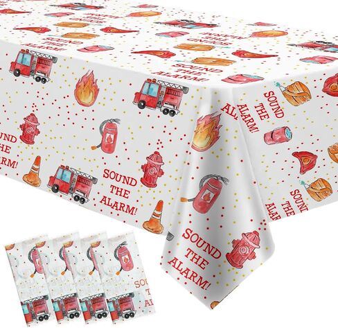 Fire Truck Birthday Party Tablecloth Supplies - Disposable Firefighter Party Table Cover Decorations, Firetruck Fireman Theme Birthday Baby Shower Table Cloth - 4 Pack (54in x 108in) in Saudi Arabia