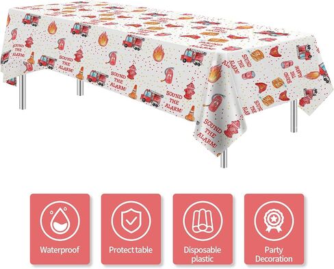 Fire Truck Birthday Party Tablecloth Supplies - Disposable Firefighter Party Table Cover Decorations, Firetruck Fireman Theme Birthday Baby Shower Table Cloth - 4 Pack (54in x 108in) in Saudi Arabia