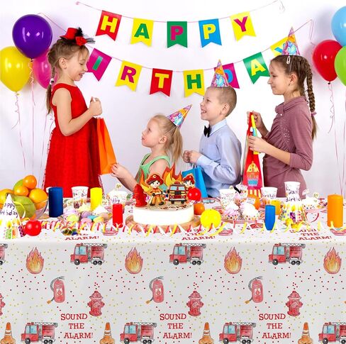 Fire Truck Birthday Party Tablecloth Supplies - Disposable Firefighter Party Table Cover Decorations, Firetruck Fireman Theme Birthday Baby Shower Table Cloth - 4 Pack (54in x 108in) in Saudi Arabia