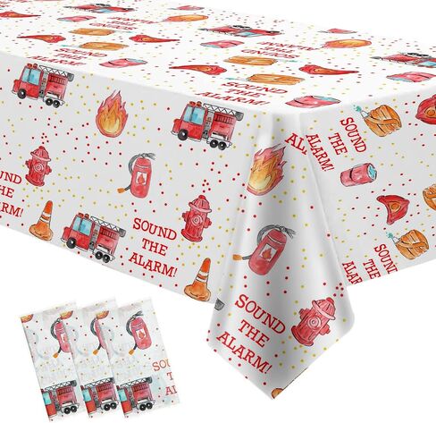 Fire Truck Birthday Party Tablecloth Supplies - Disposable Firefighter Party Table Cover Decorations, Firetruck Fireman Theme Birthday Baby Shower Table Cloth - 4 Pack (54in x 108in) in Saudi Arabia