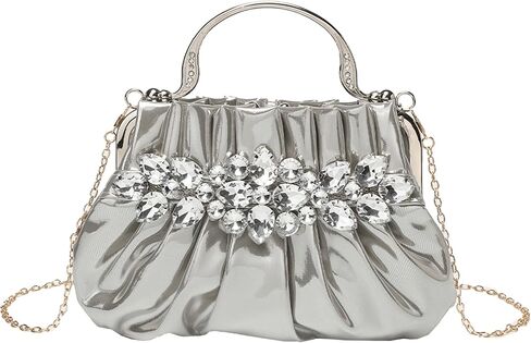 Dumpling Clutch Purse for Women Rhinestones Evening Handbag Small Soft Pleated Clutches for Weddings Proms Cocktail in Saudi Arabia