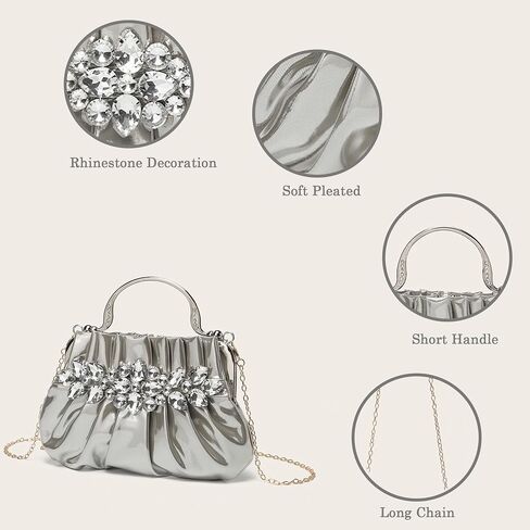 Dumpling Clutch Purse for Women Rhinestones Evening Handbag Small Soft Pleated Clutches for Weddings Proms Cocktail in Saudi Arabia