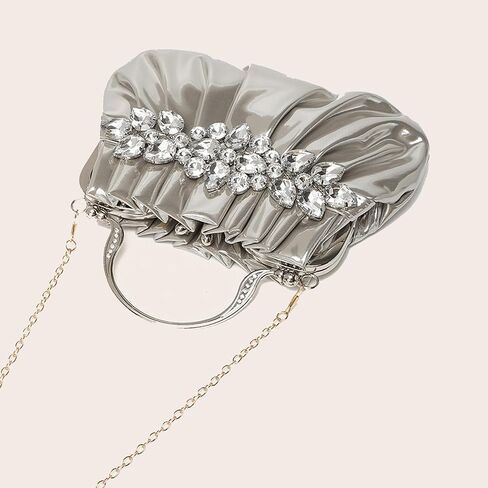 Dumpling Clutch Purse for Women Rhinestones Evening Handbag Small Soft Pleated Clutches for Weddings Proms Cocktail in Saudi Arabia