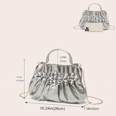 Dumpling Clutch Purse for Women Rhinestones Evening Handbag Small Soft Pleated Clutches for Weddings Proms Cocktail in Saudi Arabia